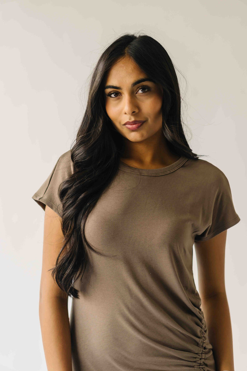 The Cordelia Cinched Waist Midi Dress in Olive