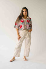 The Angelica Floral Button-Front Cardigan in Ivory