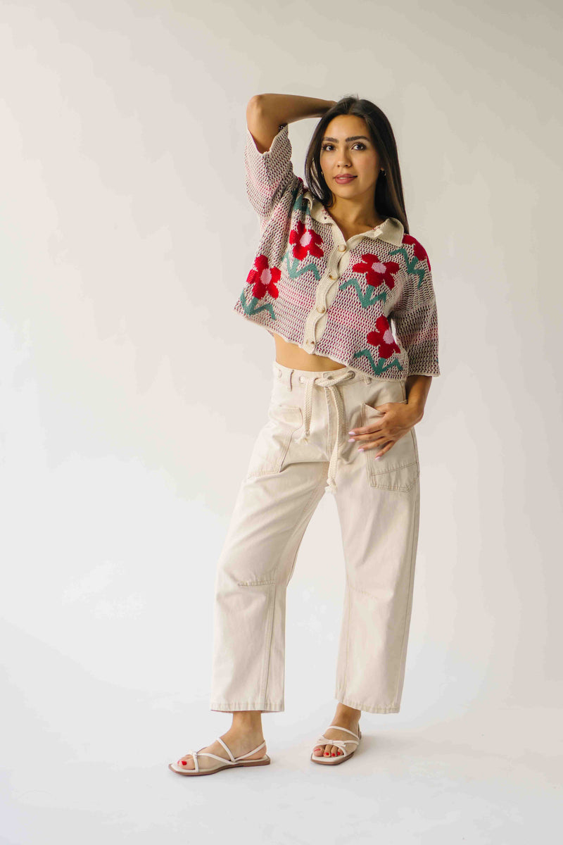 The Angelica Floral Button-Front Cardigan in Ivory