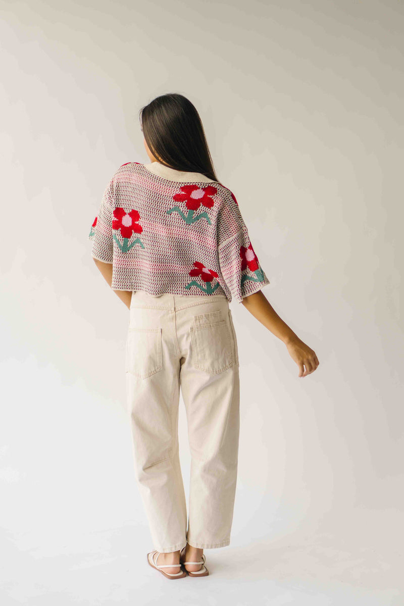 The Angelica Floral Button-Front Cardigan in Ivory