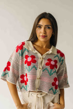 The Angelica Floral Button-Front Cardigan in Ivory