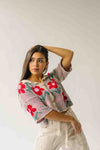 The Angelica Floral Button-Front Cardigan in Ivory