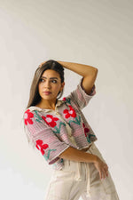 The Angelica Floral Button-Front Cardigan in Ivory