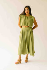 The Kalie Balloon Cropped Blouse in Olive Green