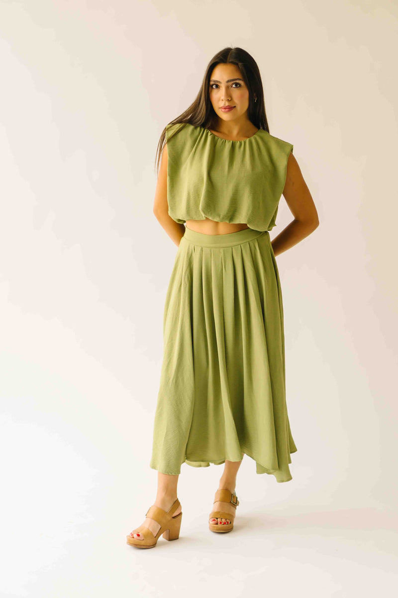 The Kalie Balloon Cropped Blouse in Olive Green