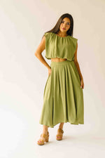 The Kalie Balloon Cropped Blouse in Olive Green