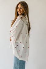 The Kingsland Embroidered Button-Up Blouse in White + Red