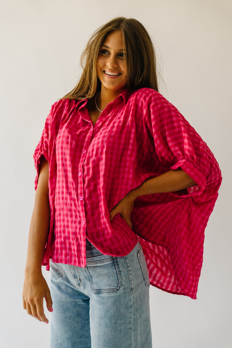 The Lithia Button-Up Blouse in Red Check