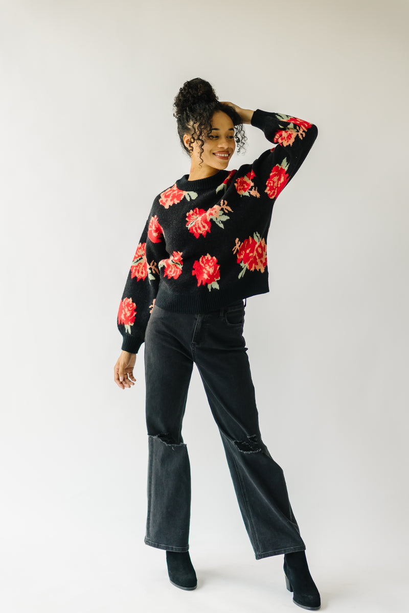 The Medulla Floral Sweater in Black + Red
