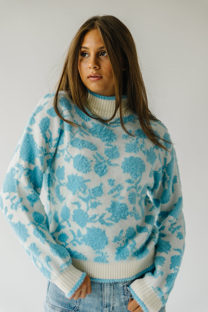 The Quincy Floral Sweater in Cream + Blue
