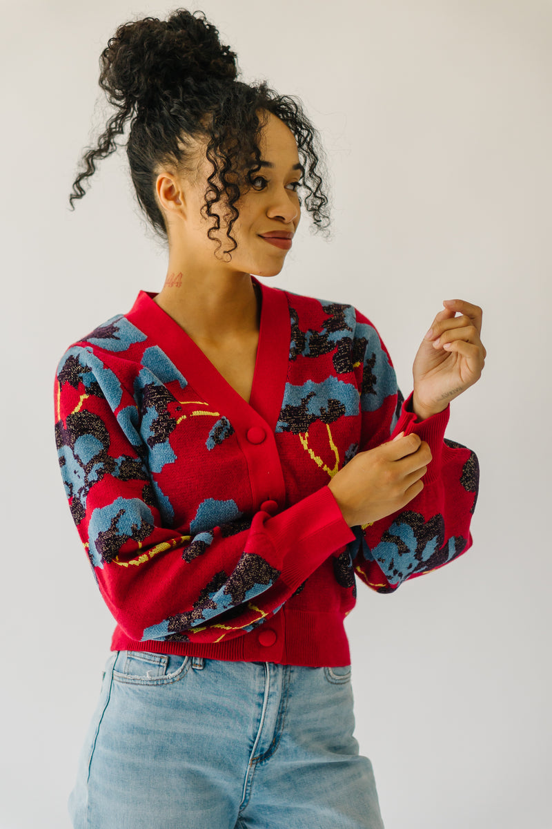 The Kennard Floral Button-Up Sweater in Red
