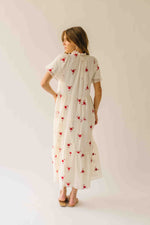 The Sonora Embroidered Detail Dress in Ivory + Red
