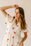The Sonora Embroidered Detail Dress in Ivory + Red