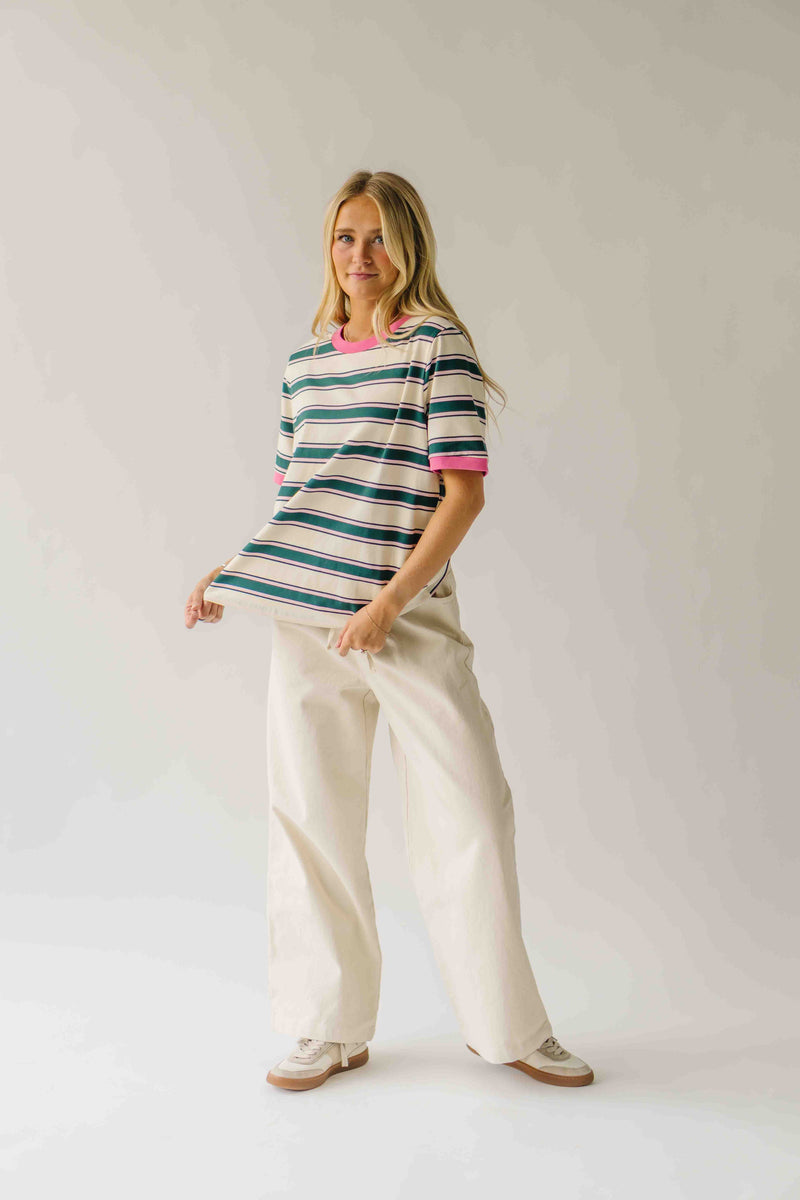 The Amy Striped Tee in Hunter Green + Pink