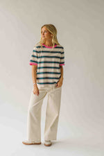 The Amy Striped Tee in Hunter Green + Pink