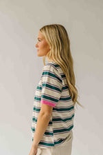 The Amy Striped Tee in Hunter Green + Pink