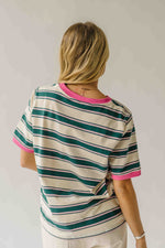 The Amy Striped Tee in Hunter Green + Pink