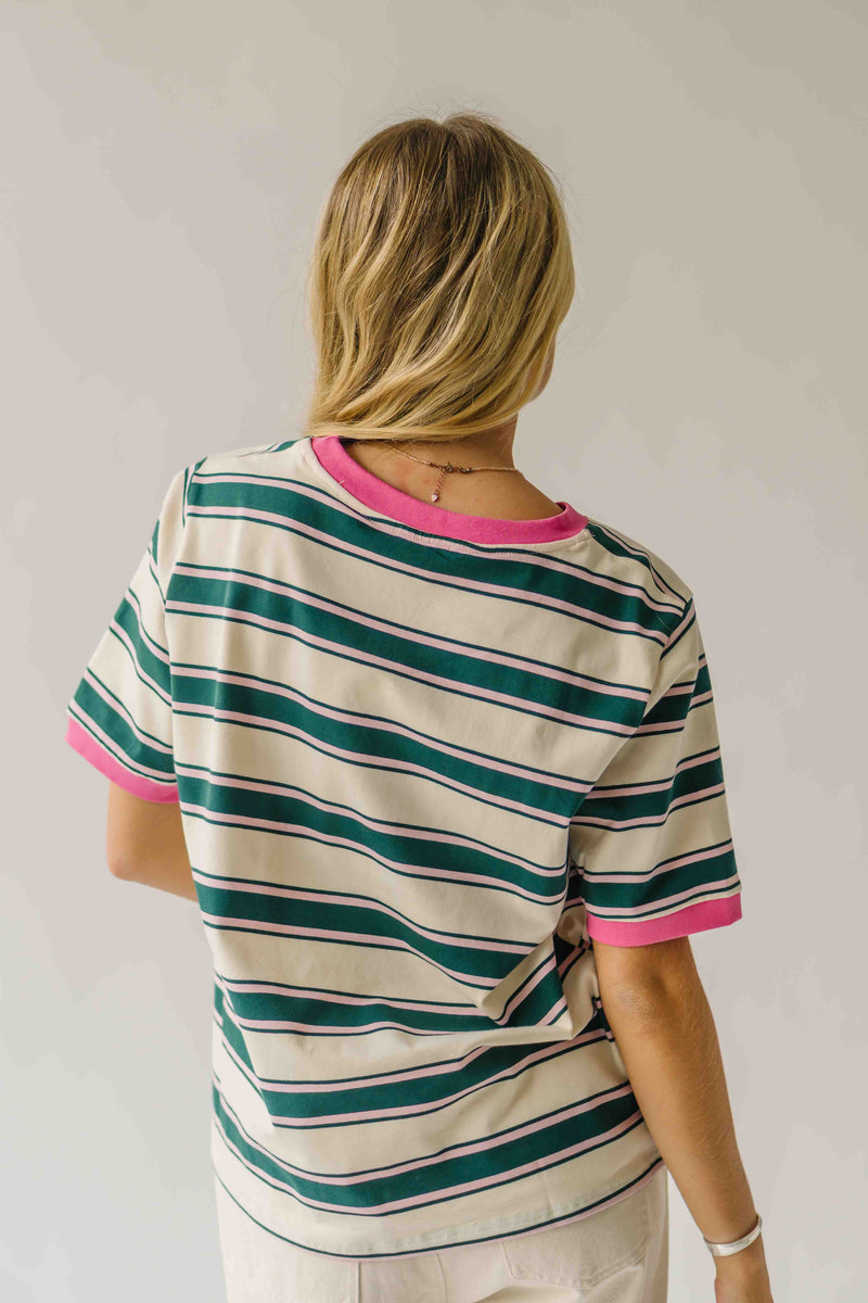 The Amy Striped Tee in Hunter Green + Pink