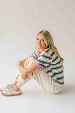 The Amy Striped Tee in Hunter Green + Pink