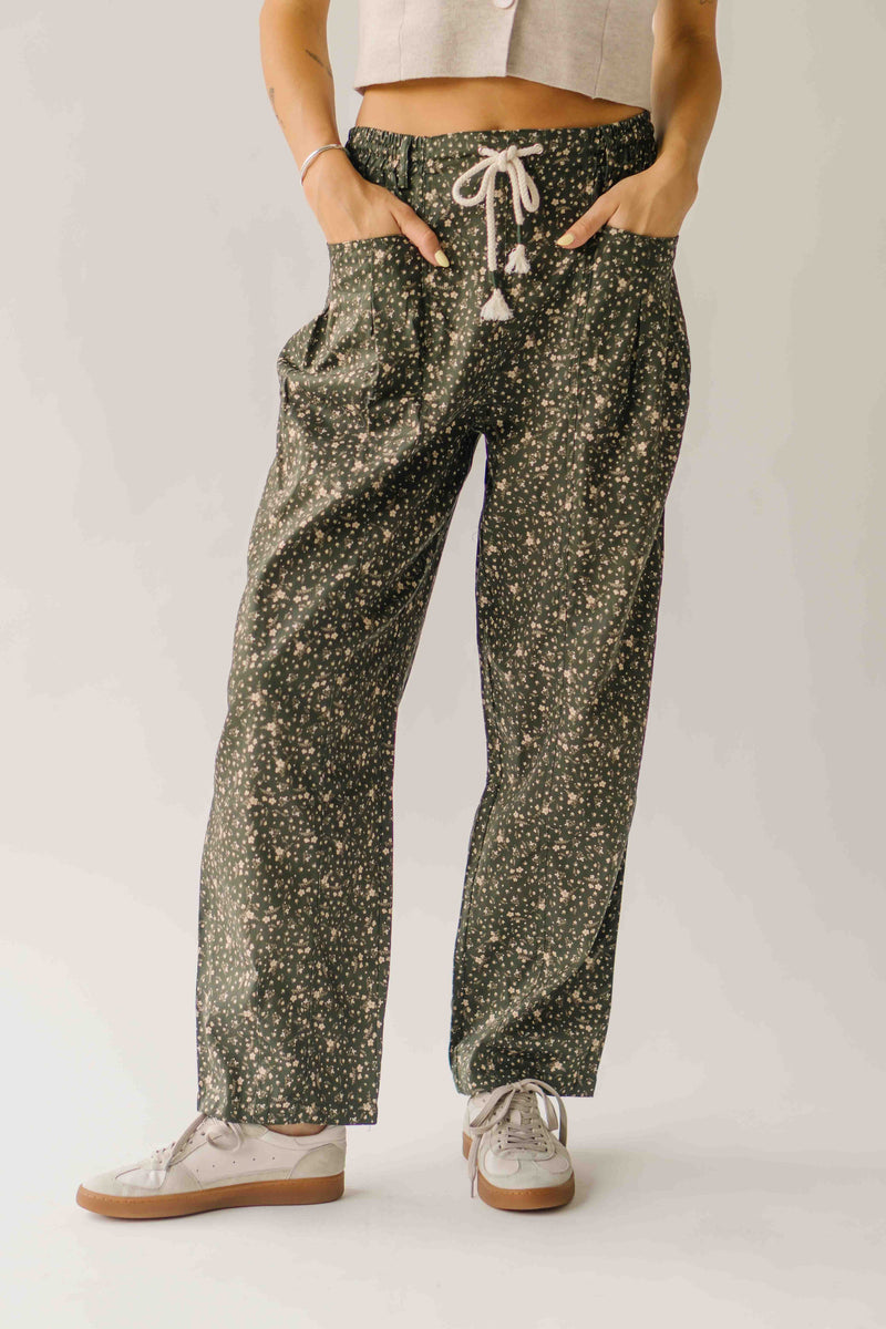 The Melanie Ditsy Floral Barrel Pant in Deep Green
