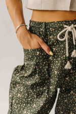 The Melanie Ditsy Floral Barrel Pant in Deep Green