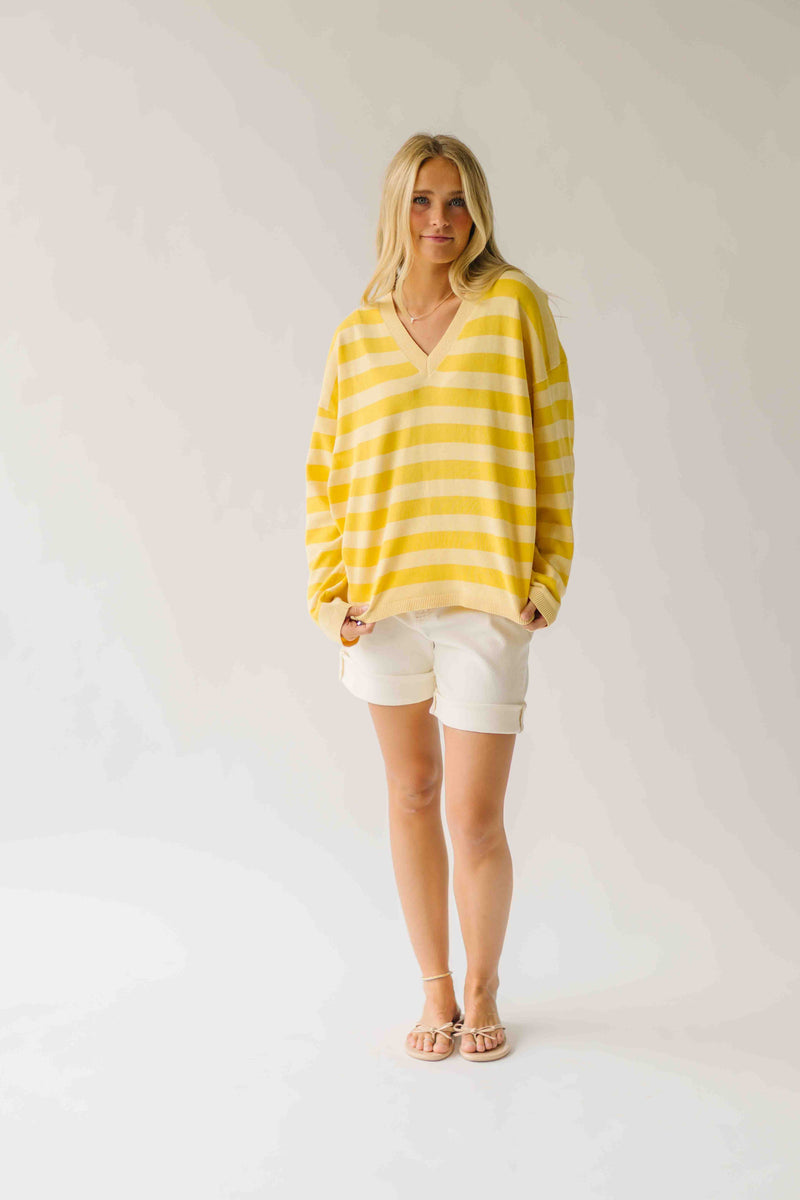 The Linda Striped Lightweight Sweater in Lemon