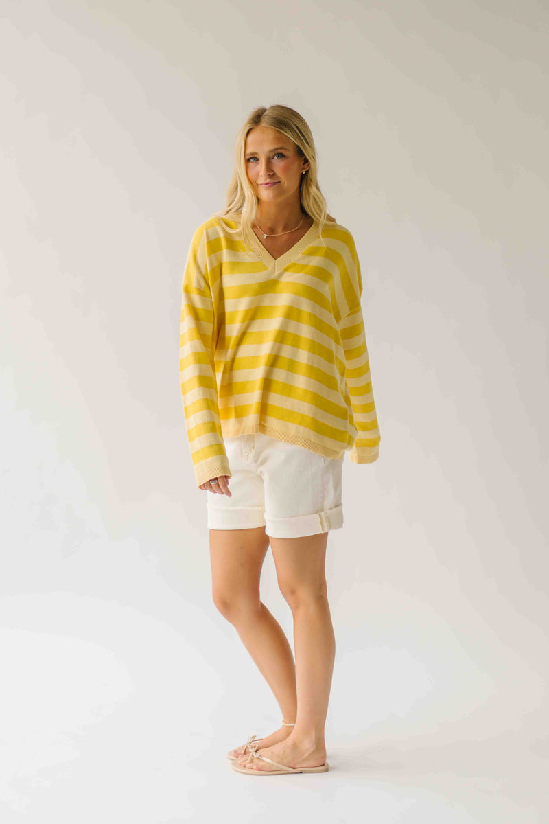 The Linda Striped Lightweight Sweater in Lemon