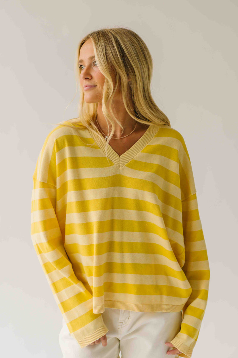The Linda Striped Lightweight Sweater in Lemon