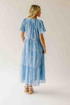 The Sonora Embroidered Detail Dress in Blue + Ivory