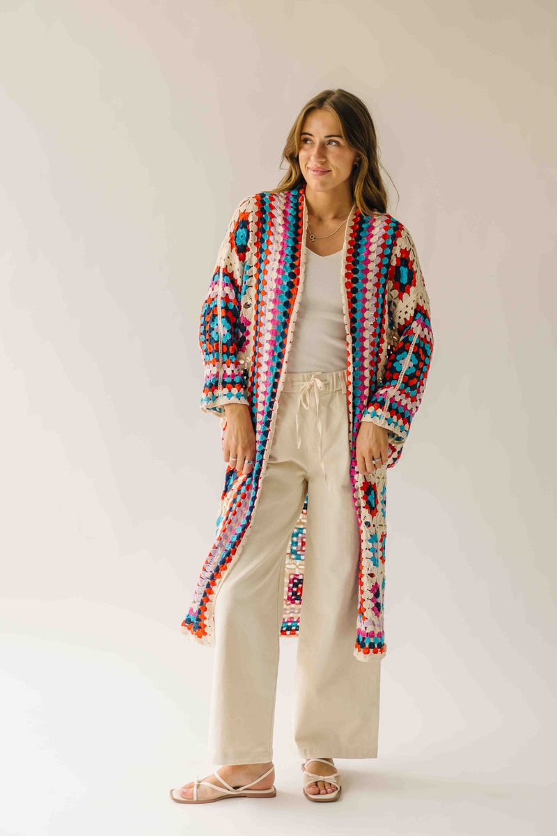 The Knox Crochet Long Cardigan in Multi