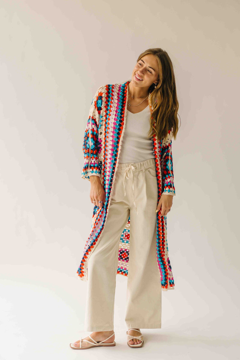 The Knox Crochet Long Cardigan in Multi