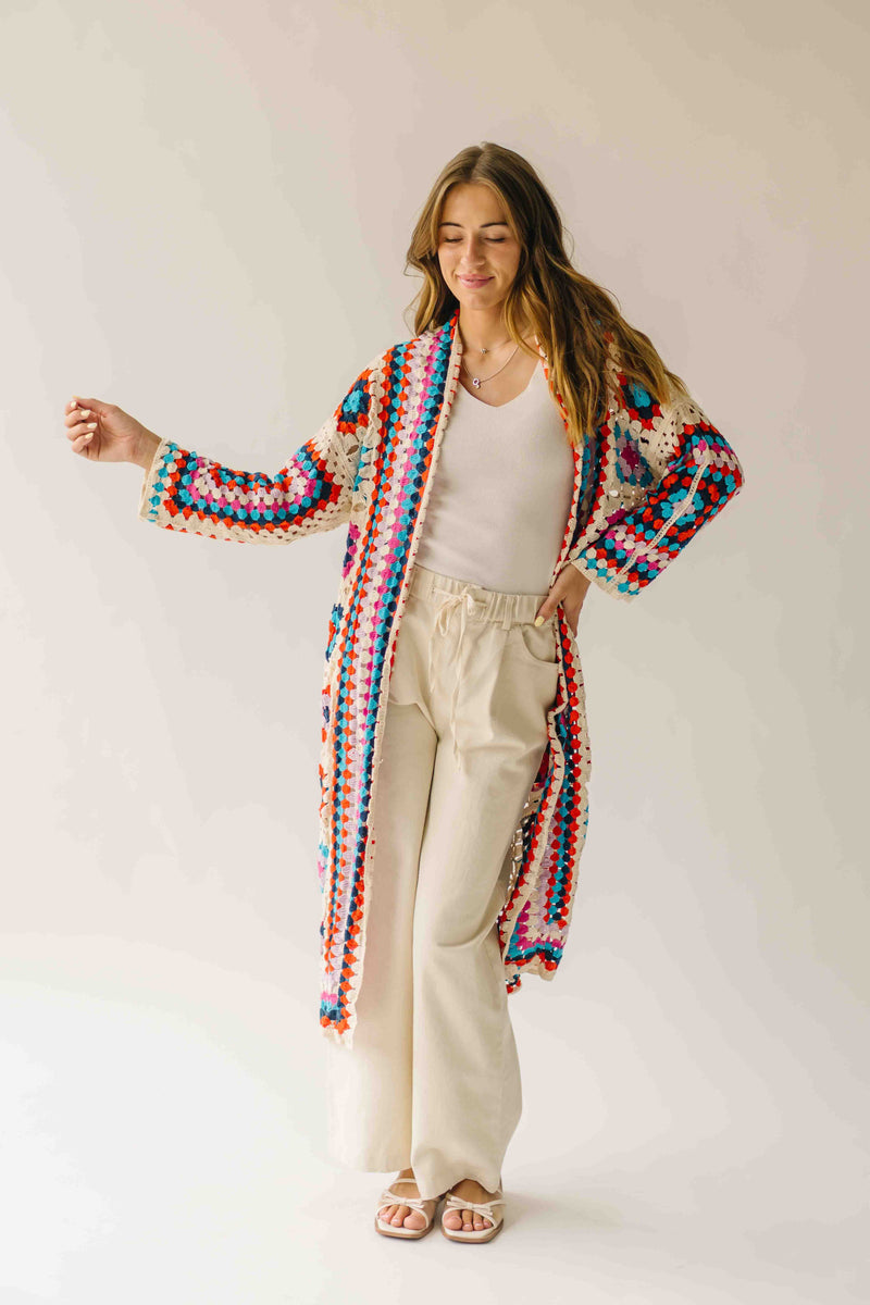 The Knox Crochet Long Cardigan in Multi