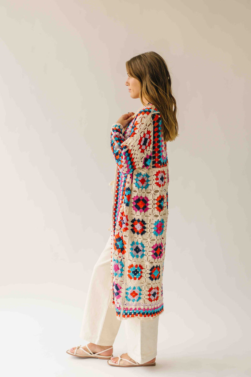 The Knox Crochet Long Cardigan in Multi