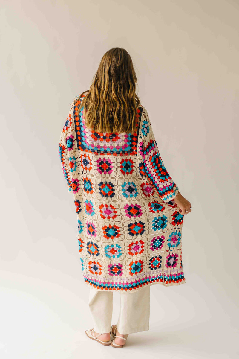 The Knox Crochet Long Cardigan in Multi