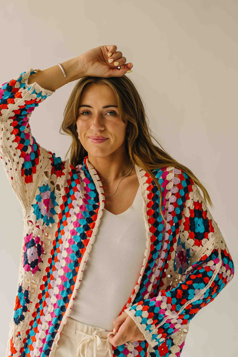 The Knox Crochet Long Cardigan in Multi