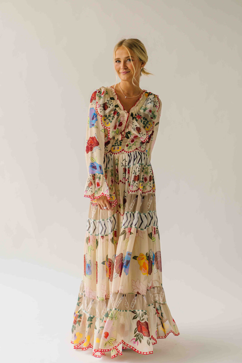 パーティードレス Mixed Print Pleated Maxi Dress Dramatic Ruffle Edge Strap Fall Foral pleated Metallic Maxi