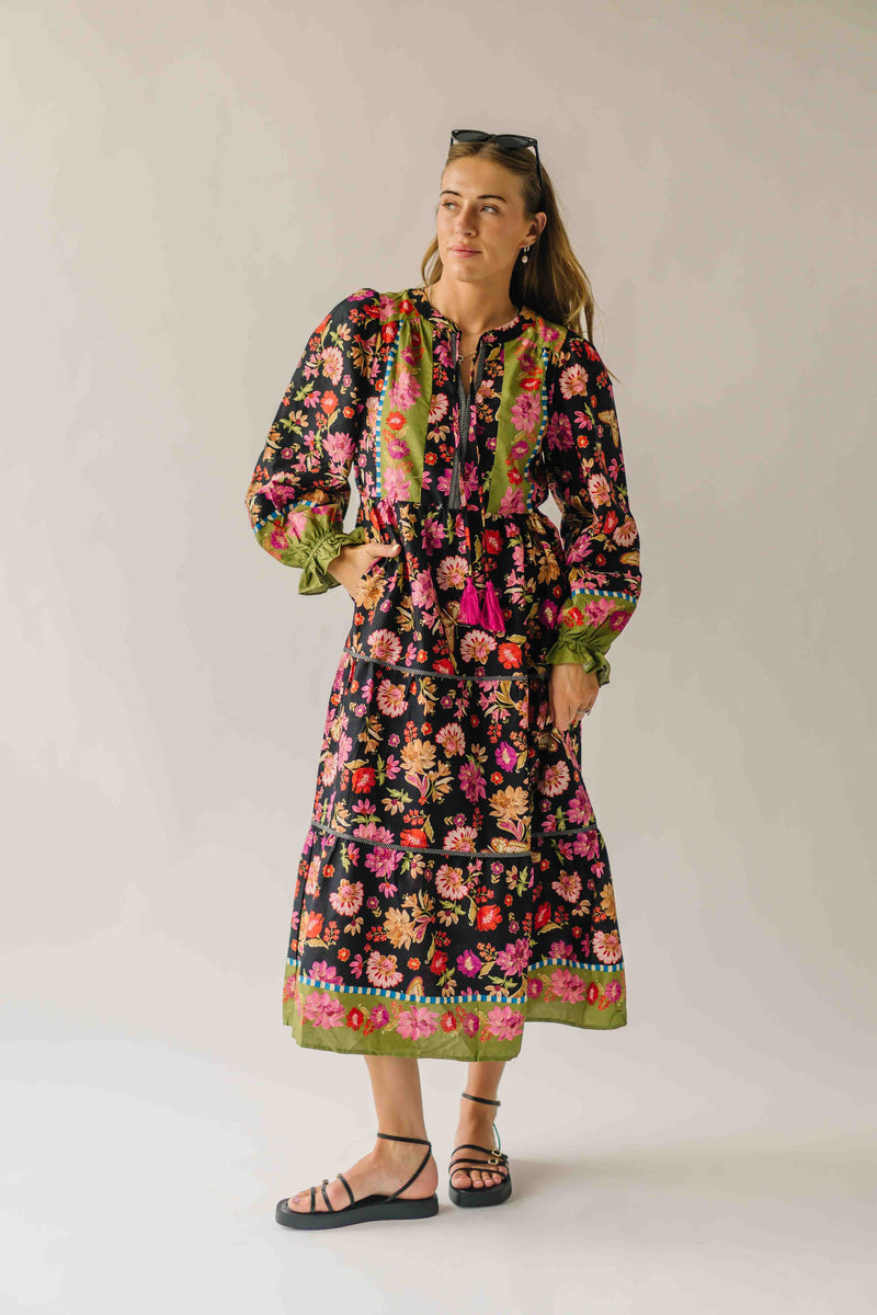 The Holbrook Floral Midi Dress in Black Multi