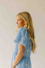 The Sonora Embroidered Detail Dress in Blue + Ivory