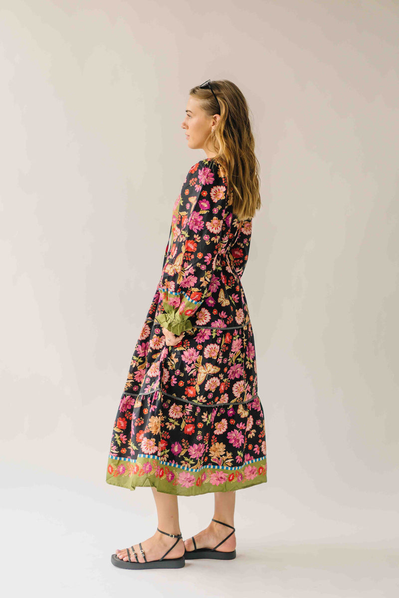 The Holbrook Floral Midi Dress in Black Multi