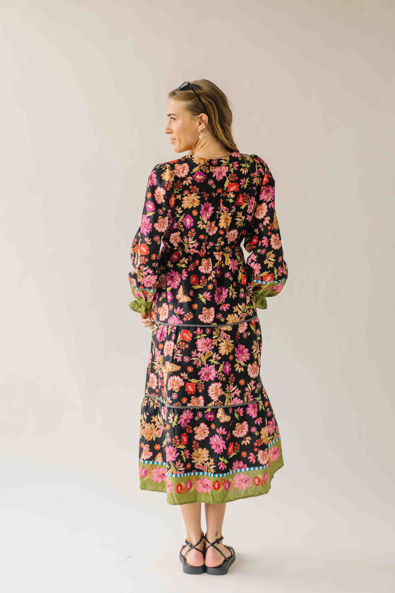 The Holbrook Floral Midi Dress in Black Multi