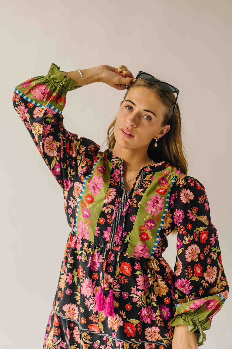 The Holbrook Floral Midi Dress in Black Multi