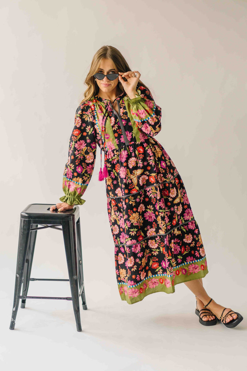 The Holbrook Floral Midi Dress in Black Multi