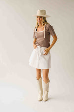 The Lowry Ribbed Tie Detail Blouse in Mushroom