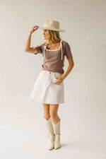 The Lowry Ribbed Tie Detail Blouse in Mushroom