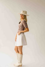 The Lowry Ribbed Tie Detail Blouse in Mushroom