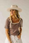 The Lowry Ribbed Tie Detail Blouse in Mushroom