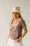 The Lowry Ribbed Tie Detail Blouse in Mushroom