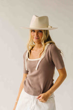 The Lowry Ribbed Tie Detail Blouse in Mushroom