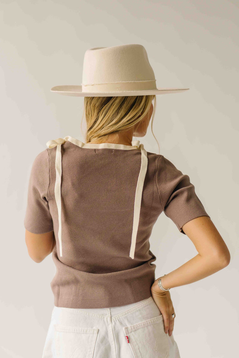 The Lowry Ribbed Tie Detail Blouse in Mushroom