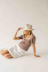 The Lowry Ribbed Tie Detail Blouse in Mushroom